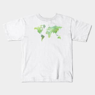 Green Watercolour World Map Kids T-Shirt